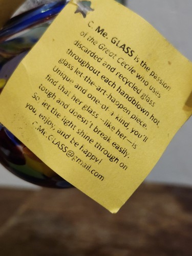 C. ME. Hand Blown Recycled Glass Hanging Orb Ornament Witch Ball With Stand - Picture 5 of 5
