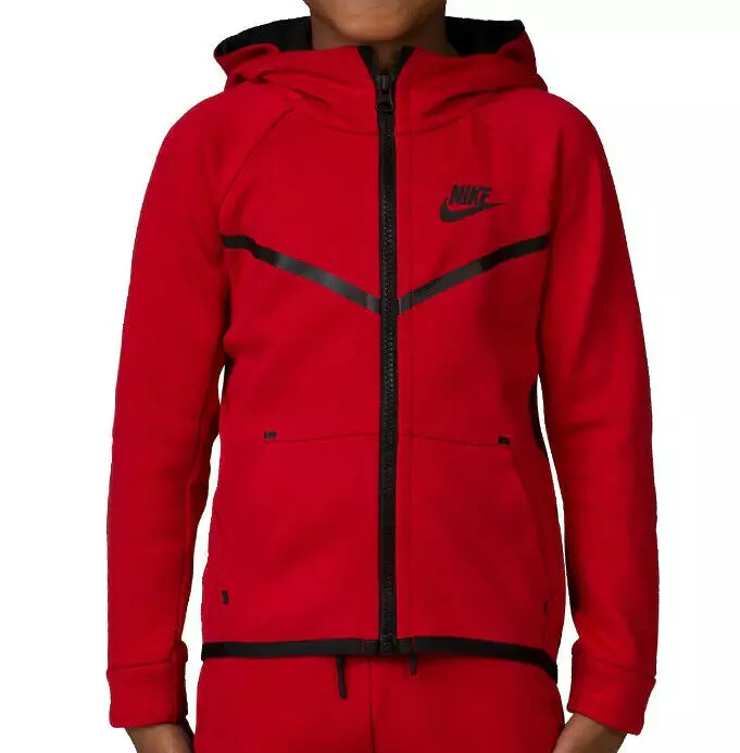 Nike Tech Fleece Red Black Full Zip Hoodie Boy's Preschool