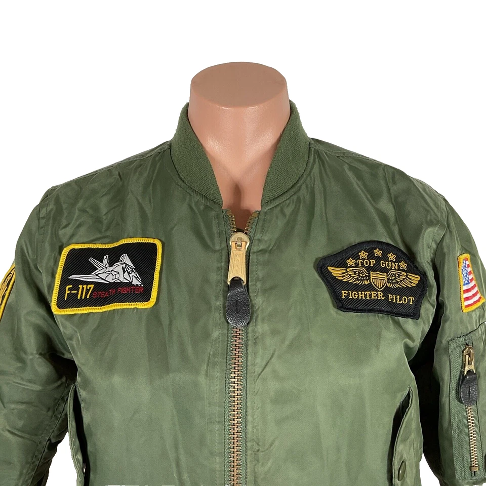 Jaqueta de voo Rothco Ultra Force patches piloto de caça meninos verde tamanho M - Imagem 3 de 4