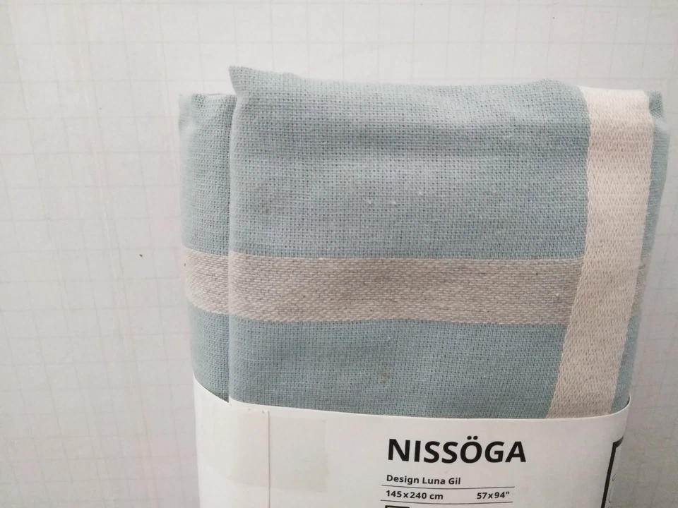 IKEA NISSOGA Tablecloth (1)  L.BLUE & Beige Cotton / JUTE  57''x94"  LUNA GIL - Image 2 of 4