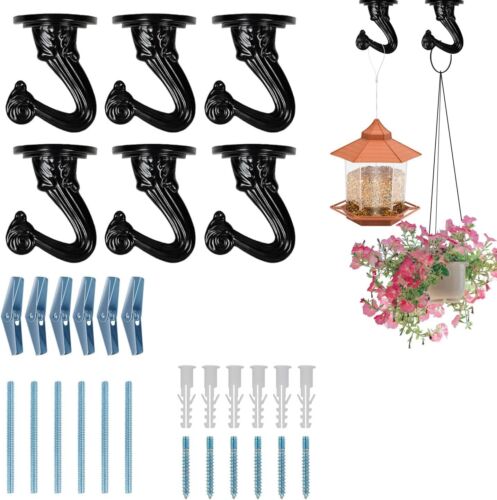 Ceiling Hooks for Hanging Plants Bird Feeders, Wall Mount Planters Black