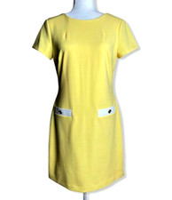 TOMMY HILFIGER Yellow Faux-Pocket Stretch Shift Dress Short Sleeve Sz 10, 12, 14