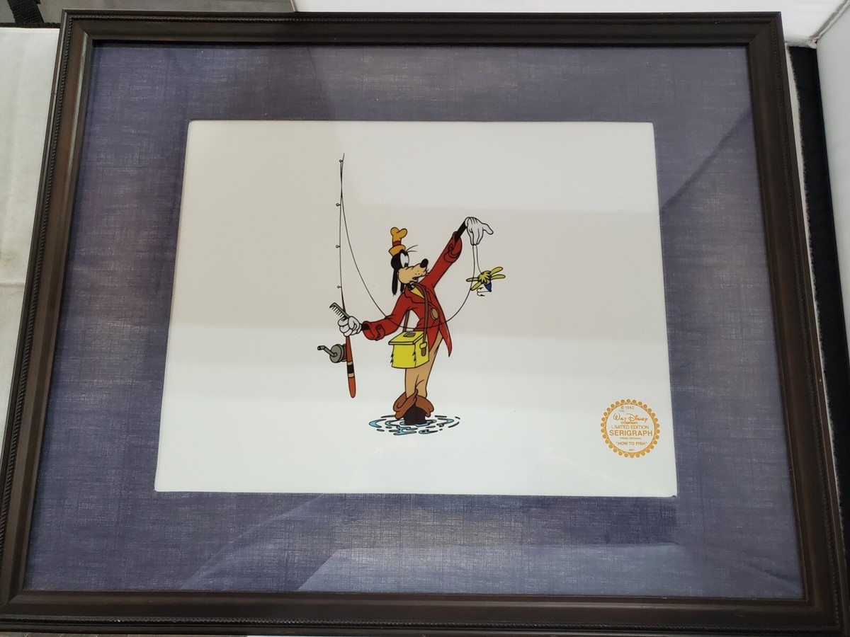 Disney Goofy Limited Edition Serigraph How to Fish Framed, Ships