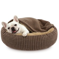 Dog Bed with Attached Blanket for Small Dogs or Cats, Soft Plush Cozy Donut C...