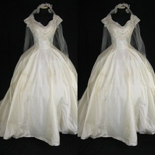 Vintage Wedding Dresses Short Sleeves Lace Appliques Satin Bridal Gowns