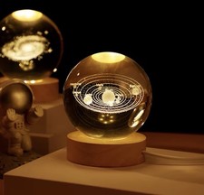Crystal Night Light, 3D with Wooden Base-Glass Ball LED Night Lamp Fantasy