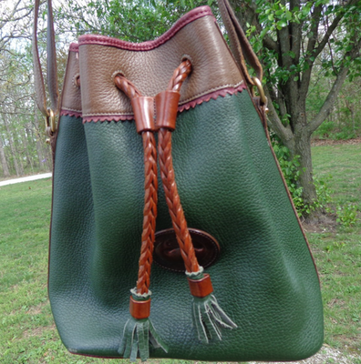 Vintage Dooney And Bourke Teton Bucket Bag Hunter Green Camel Trim