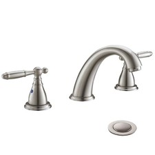 8 Inch 3 Holes Brushed Nickel Low Arc Widespread Bathroom Sink Faucet, 2 Hand...