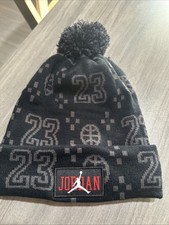 New Youth Nike Air Jordan Jumpman 23 Pom Pom Beanie Winter Hat Black Gray Sewn
