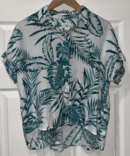 C&C California Women's Floral Linen Short Sleeve Button Top Multicolor Sz Small