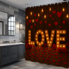 Red Love Shower Curtain with Hearts and Roses, Romantic Decor