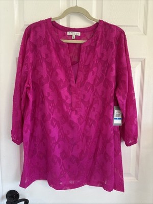 Chaus Two Layer Tank With Split Neck Floral Blouse Pink XL NWT