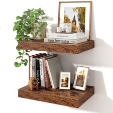 2 PCS 16 Inch Floating Wall Shelf Rustic Wood Invisible Bracket Brown