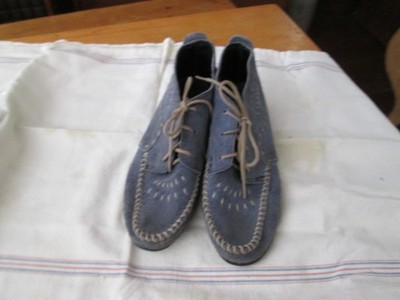 vtg boho Minnetonka Suede Lace Up Blue Leather Moccasin Ankle Boot sz 6