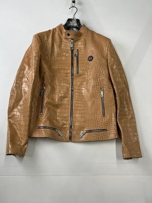 PHILIPP PLEIN Leather Moto Cocco Jacket Men's Size L Beige