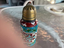 VINTAGE ENAMEL CLOISONNE SHAKER BOTTLE FLORAL VINE DESIGN 4" BOTTOM INITIALS