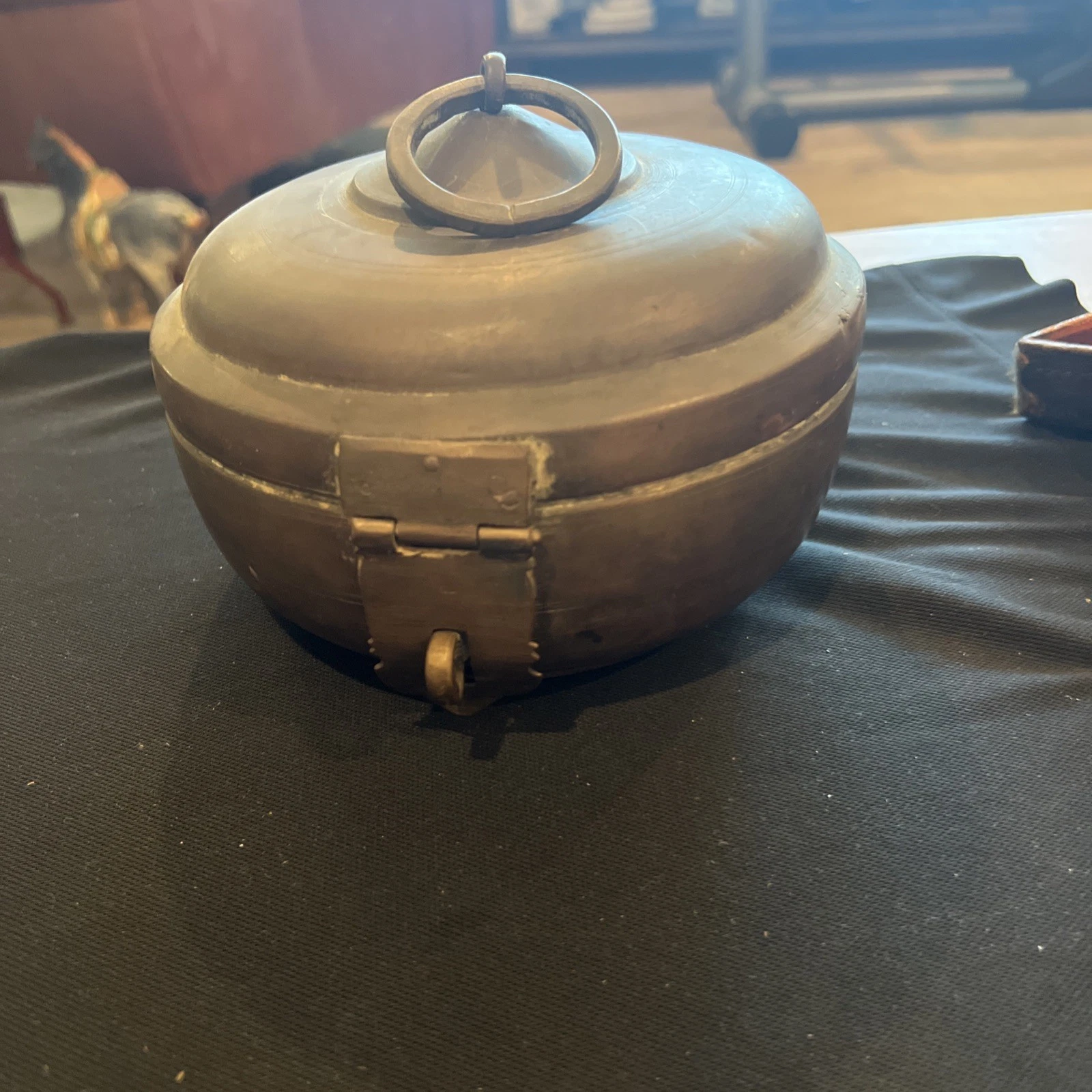 Unique Rich Patina Chapatti Bread Box Antique Kitchenware Trinket Box.