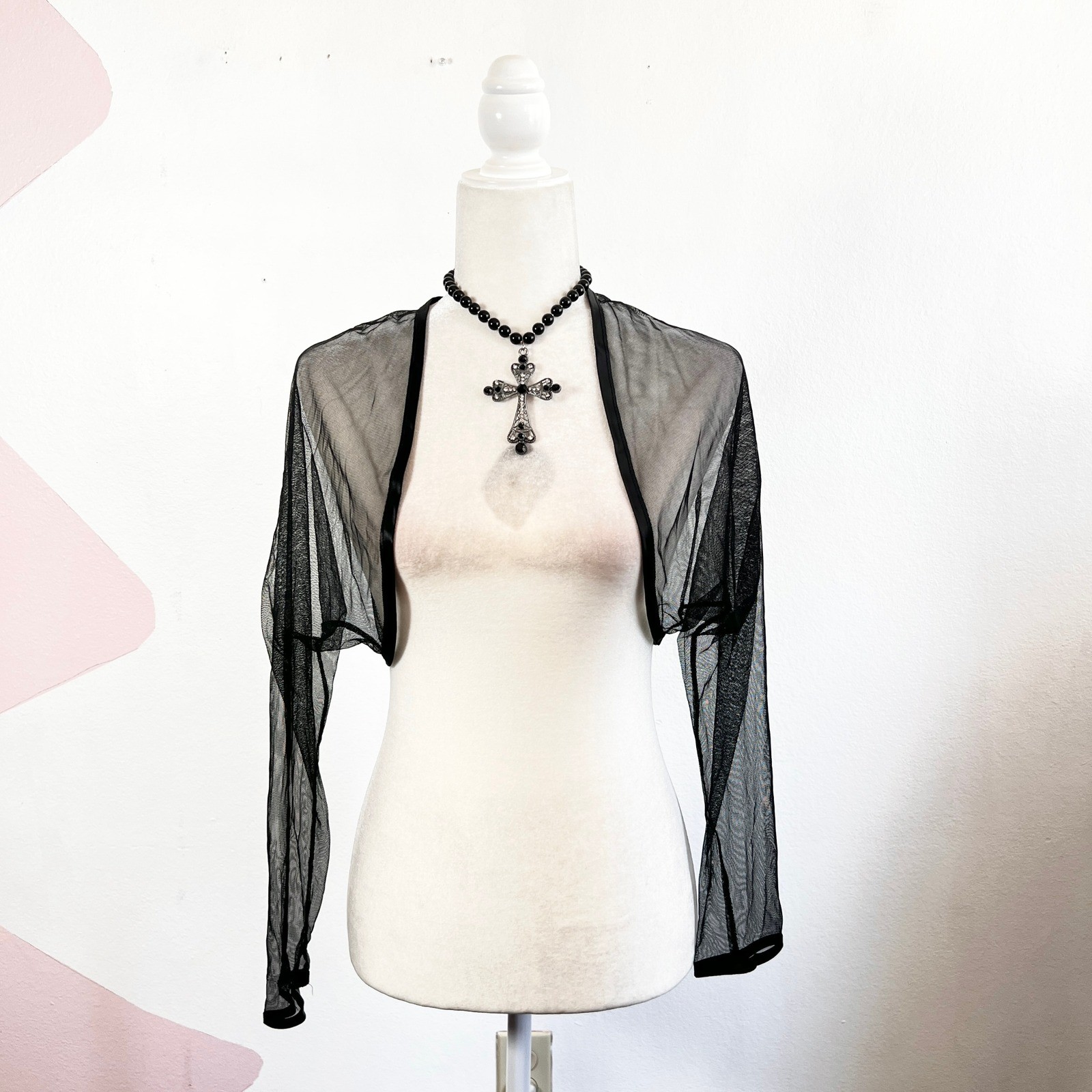 Vtg Y2K 2000s Bolero Womens Small Black Sheer 2000s Goth Indie Sleaze