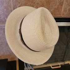 Scala Straw Sun Hat Beige Wide-Brim Fedora Beach Vacation Size Medium