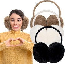 3 PCS Adjustable Winter Ear Muffs Faux Fur Warmers Cute Fuzzy Earmuffs Soft Warm
