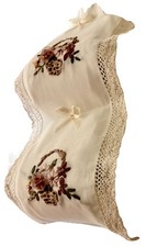 Shabby Chic Linen Toilet Paper Holder Ribbon Embroidery Holds 2 Rolls Italy Vtg