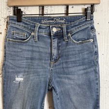 Universal Thread High Rise Straight Crop Blue Jeans Size 00 Distressed Raw Hem