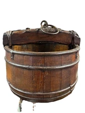 Vintage 19th Century Asian Wooden Well Bucket