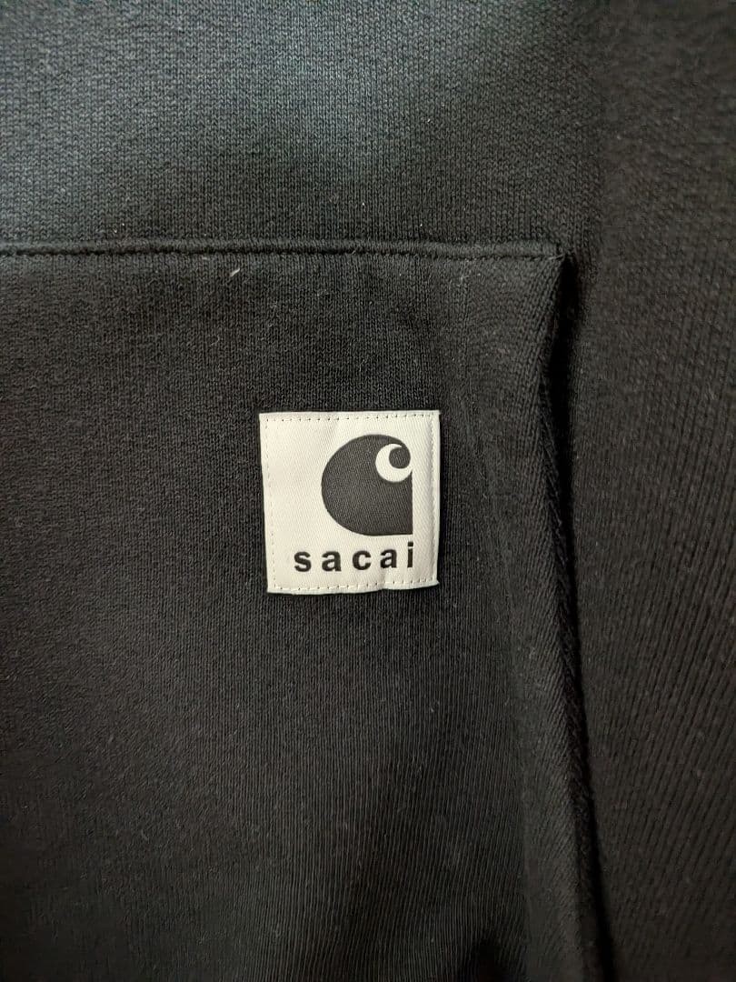 Sacai x Carhartt WIP Black Cotton Jersey Hoodie XL Rare Size 4, Near Mint image 4