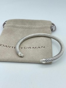 David Sterling Silver 5mm Pave Diamond Dome Tips Cable Classic Bracelet