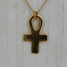 Anne Klein Ankh Necklace Gold Tone Egyptian Key of Life Pendant Long Over 28"