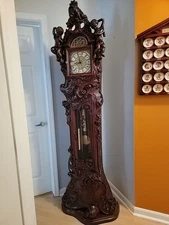 Franz Hermle Antique Wooden Grandfather Clock Hand Carved - Made In Italy