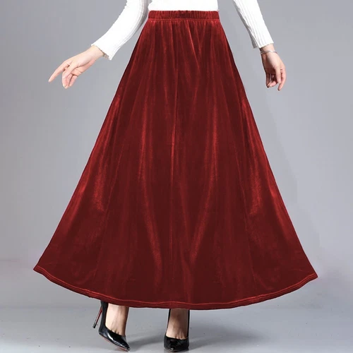 Eleganter langer Damen Samtrock mit hoher Taille und stilvoller Aline Form - Bild 12 von 42