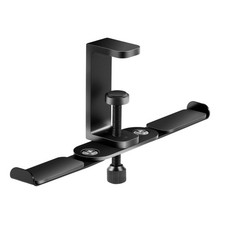 Black 2 Hook Metal Foldable Headphone Holder Under Desk Clamp Backpack Hook