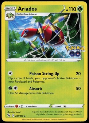Ariados 007/078 Pokemon GO Uncommon Near Mint Pokemon TCG