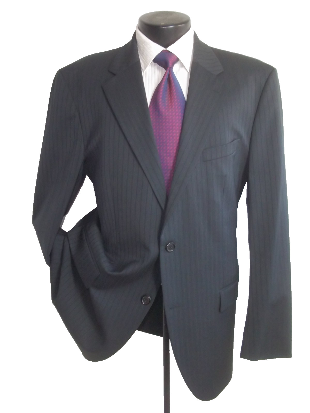 ( Hugo Boss pale black shadow striped 2buttons wool suit 44L~Pants W36" x 33"L ) thumbnail 2