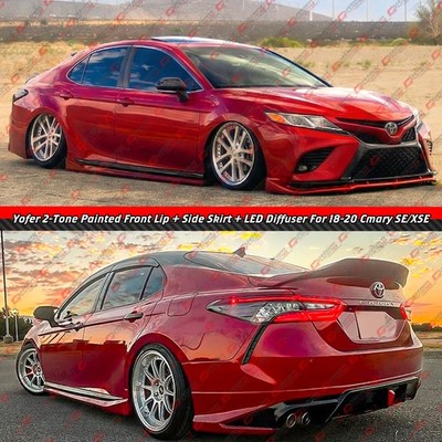 For 2018-2020 Camry Yofer Supersonic Red Front Lip + Side Skirt + Rear Diffuser