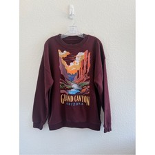Grand Canyon Arizona Maroon Graphic Crewneck Sweatshirt Women Large Relaxed Fit