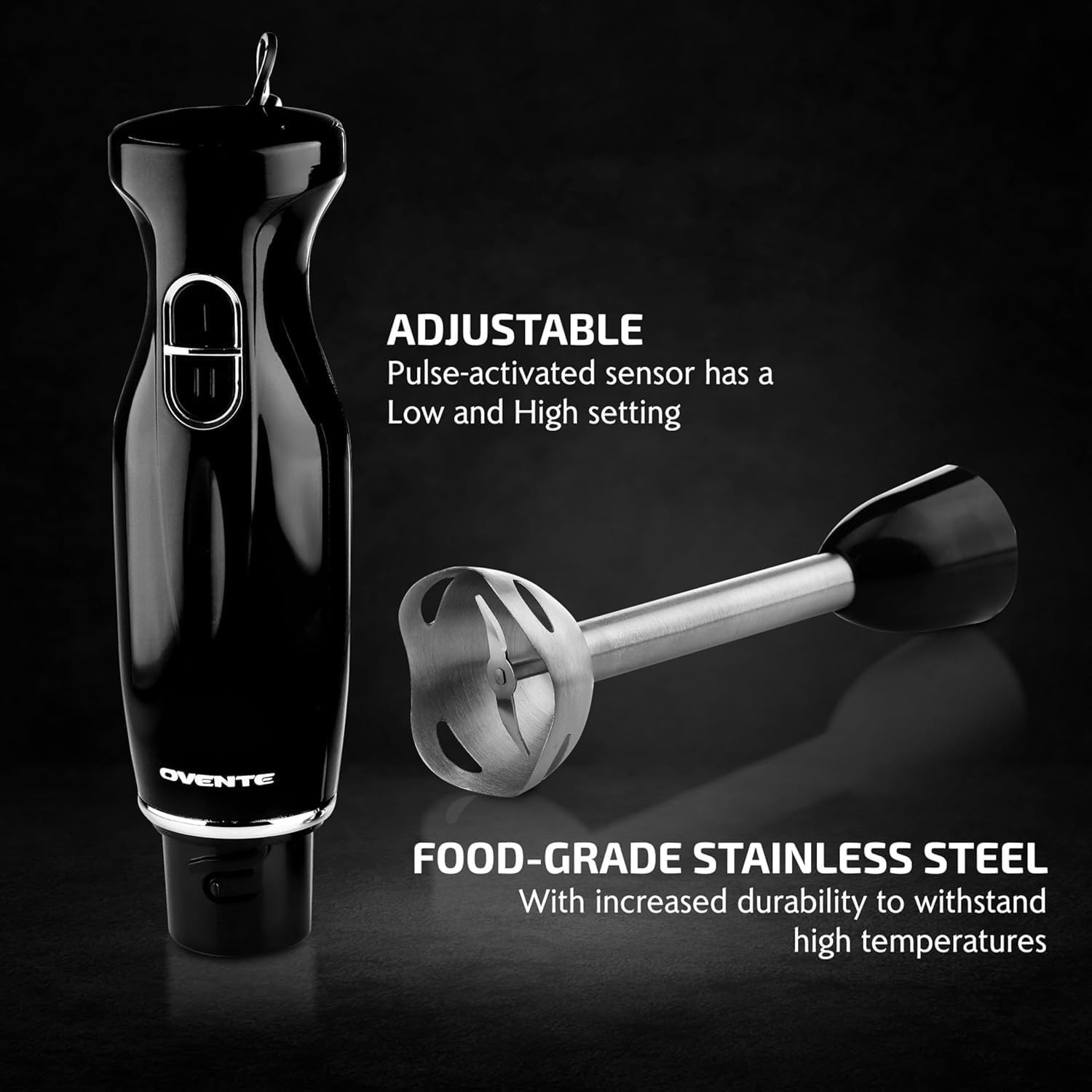 300W Immersion Hand Blender with Stainless Steel Blades & 2 Speeds - Black HS560