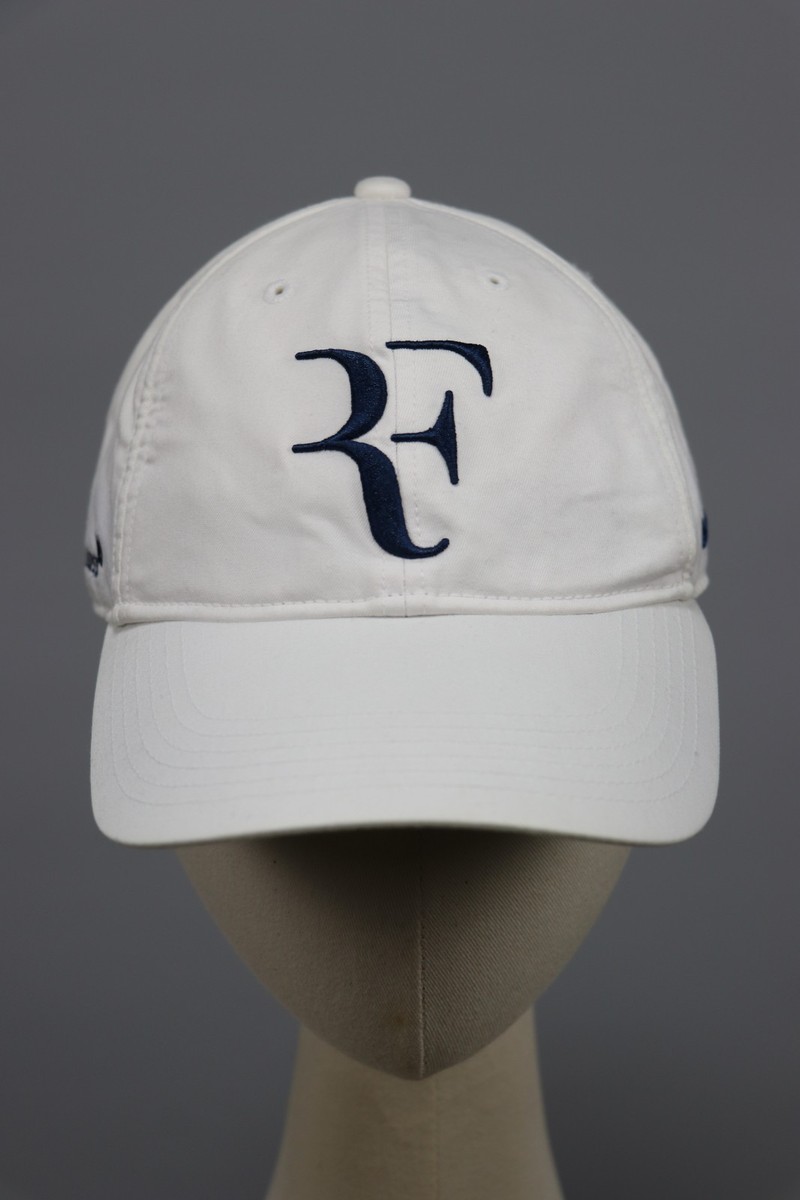 RF ROGER FEDERER Vtg Nike Dri-FIT Tennis Used Cap White RF Navy