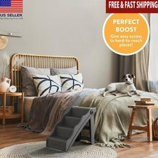 Compact Foldable 4 Step Dog Stairs W/ Non Slip Treads Bed Couch Medium Pet Steps