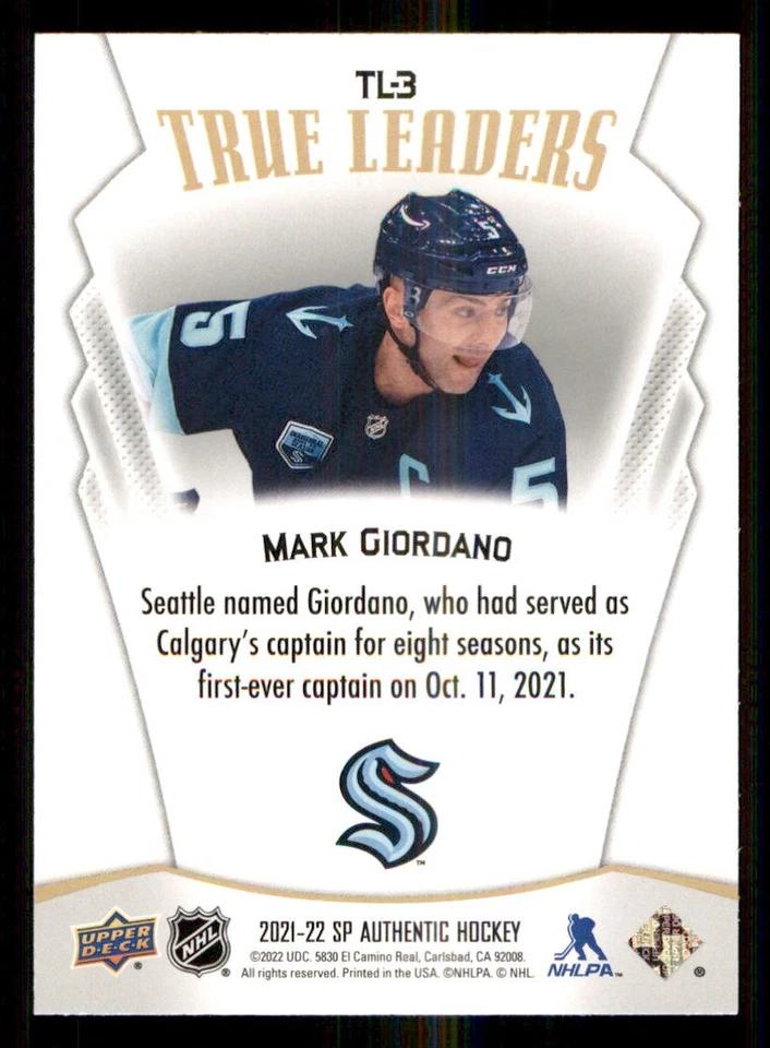 2021-22 SP Authentic True Leaders #TL3 Mark Giordano - Image 2 of 2