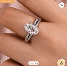 S925 Maxine Moissanite 4.0 Ct Oval Cut Wedding Ring Set size 5.5