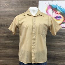 VINTAGE VAN HEUSEN Mens Tan Short Sleeve Button Up Shirt L Single Needle