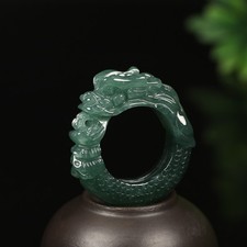 Size 10.25 Certified Grade A Green 100 Natural Jade Jadeite Ring Dragon 02129