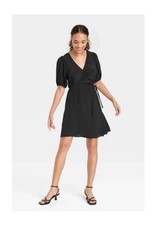 A New Day Black Balloon Sleeve Faux Wrap Mini Dress Women s XS NWT