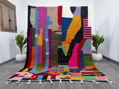 Unique Moroccan Berber Beni Ourain Wool Color Multicolor Design Area Carpet Rug