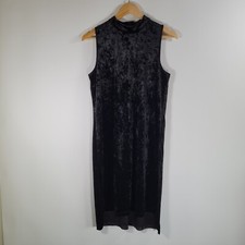 NWT SPENSE Black Crushed Velour Dress Size M Mock Neck High Slits Sleeveless LBD