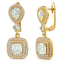 925 Sterling Silver Rose Gold-Tone Square Teardrop CZ Dangle Earrings, 1.15"