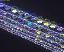 Half AB Angel Aura Crystal Quartz Gemstone Round Beads 4mm 6mm 8mm 10mm 15.5"