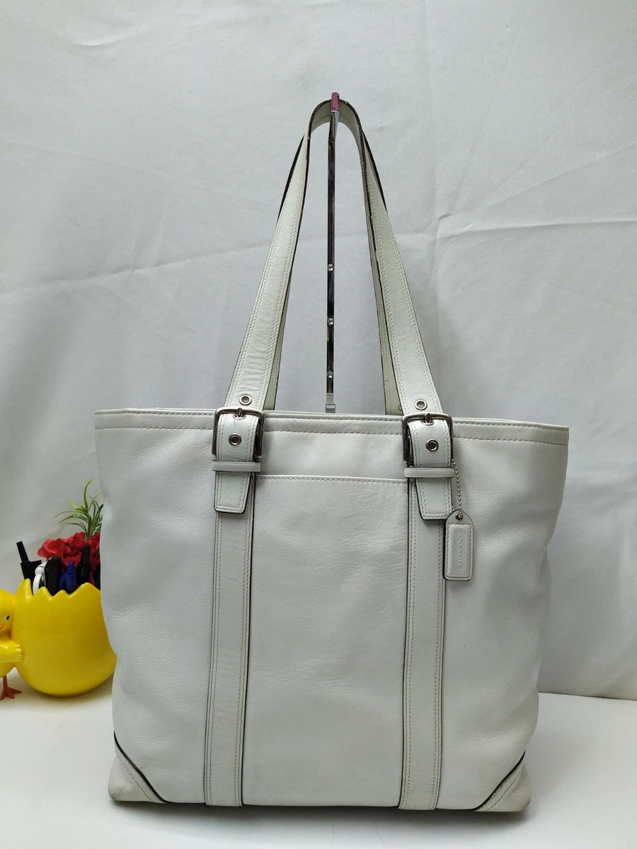 White leather top coach purse